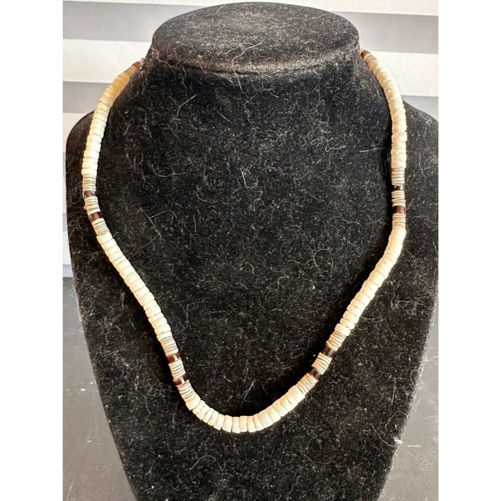 White and Gray Puka Shell Choker Necklace Coastal Summer Beach Jewelry